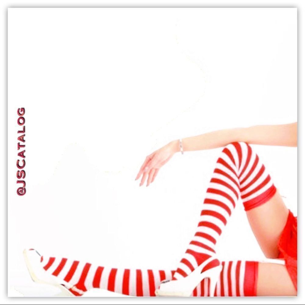 Candy Cane Striped Cotton Thigh-Highs Socks OSFM